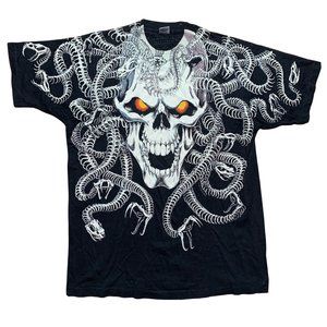 Vintage Liquid Blue Medusa Skull Snake All Over Print T-Shirt Size XL 19…